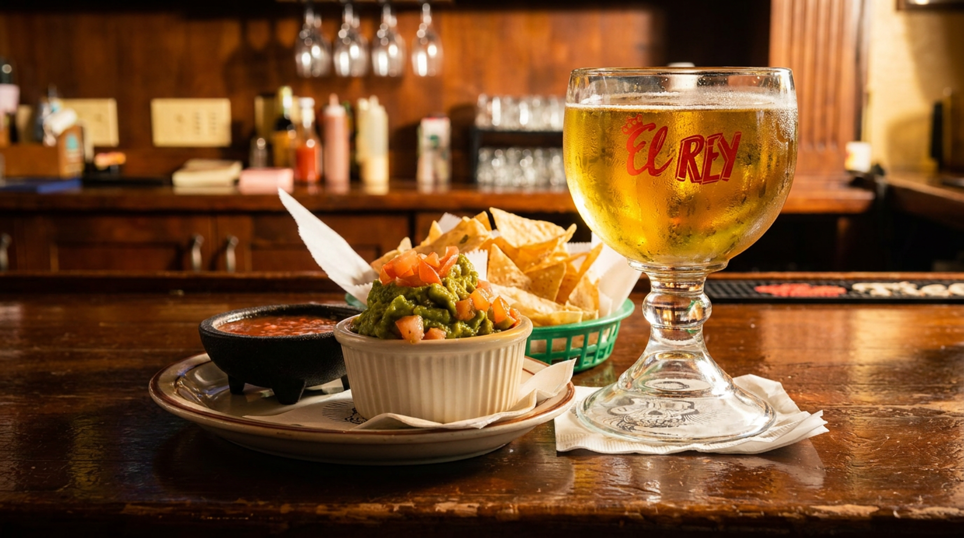 Chips, salsa, and a cold one